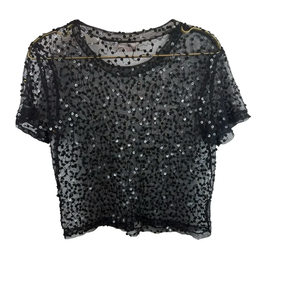 Corina Fashions Vintage 100%‎ Nylon Sequin See Through Top Size M